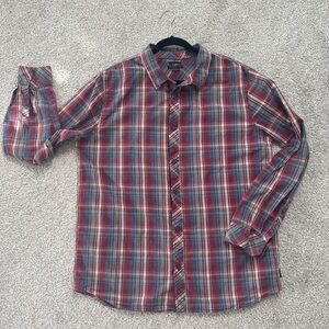 O'Neill Red and Blue Plaid Long Sleeve Button Down Casual Shirt Tailored Fit
